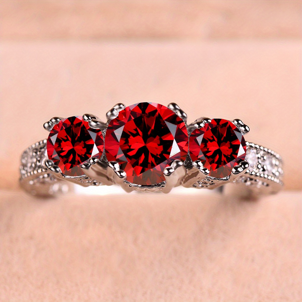 Silvery Three Stone Zirconia Engagement Wedding Band Ring